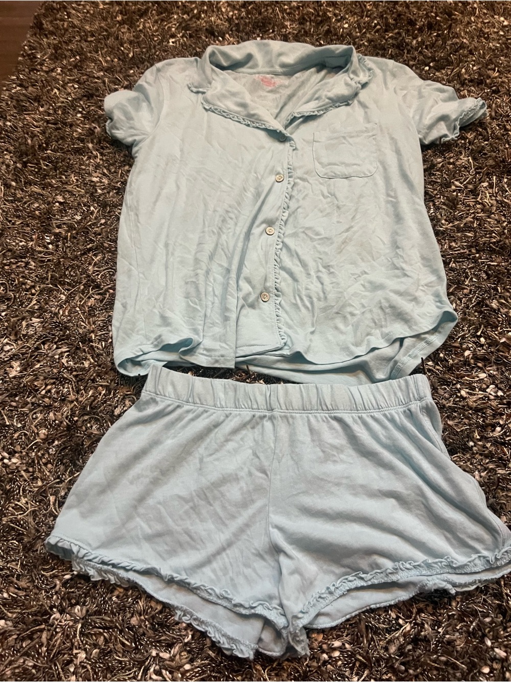 Victoria’s Secret Blue Ruffle Short Pajama Set